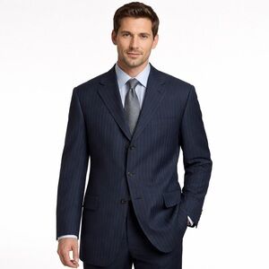 Joseph Abboud Signature 44L Navy Pinstripe 100% Wool Blazer Suit Jacket NWT